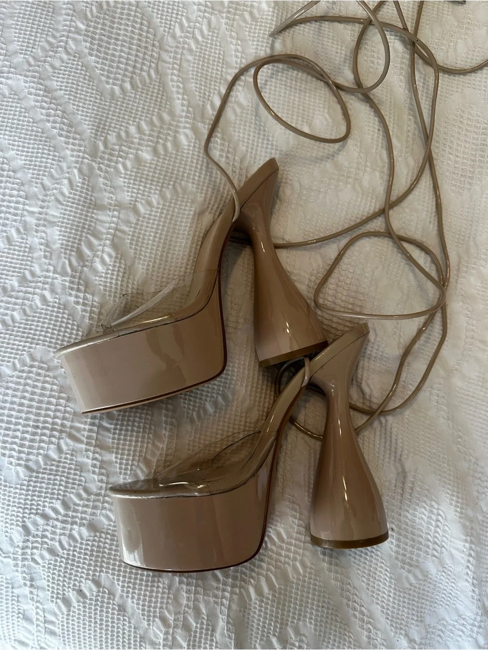 Nasty Gal Ikrush Julia Extreme Platform Strappy High Heels in Nude Size 7